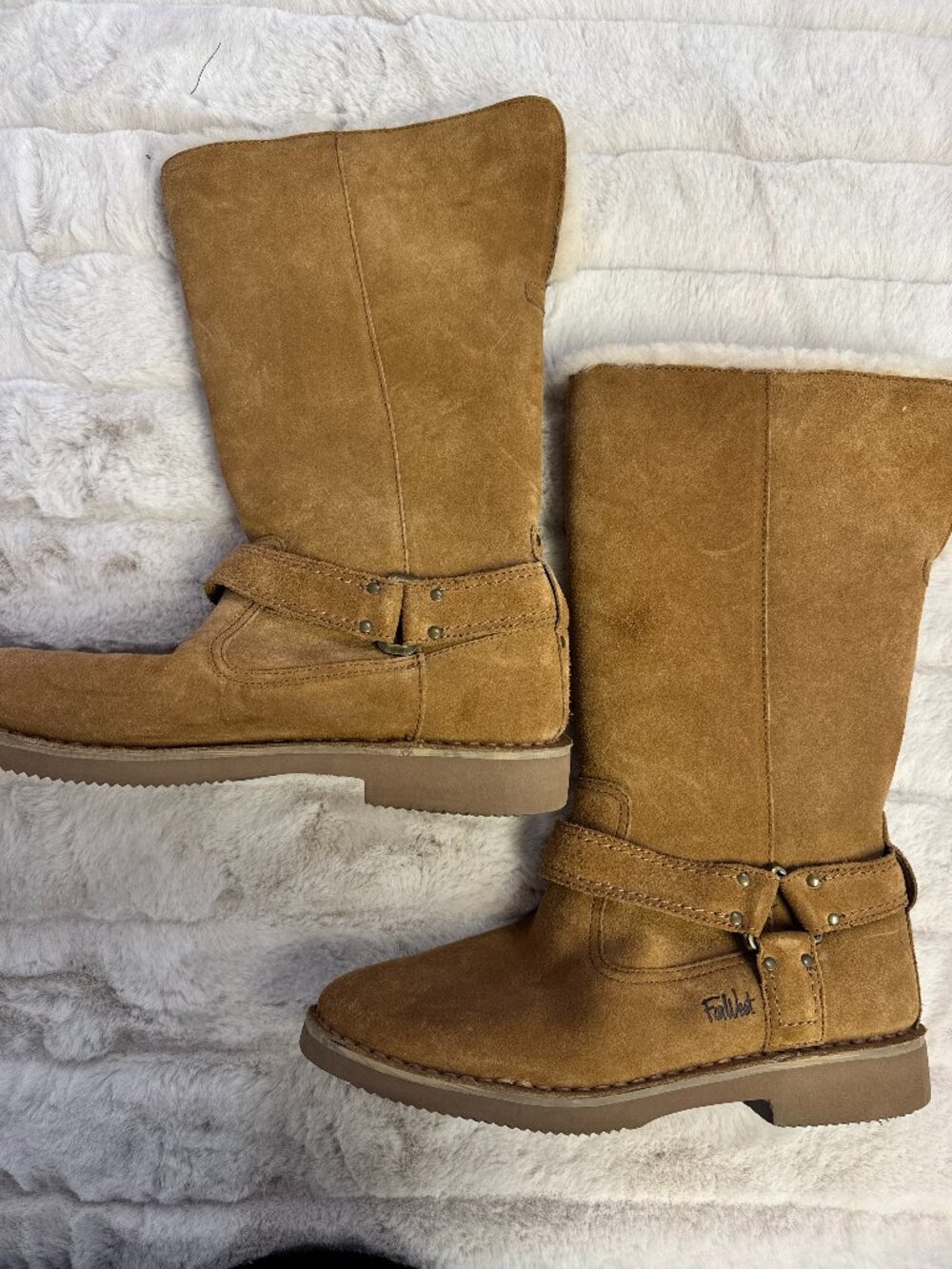 Tan suede mid-calf boots